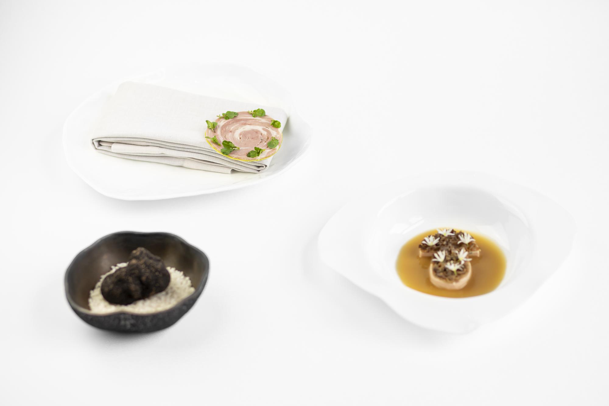 small tasting plates arranged asymmetrically